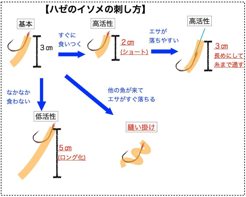 【解説図】ハゼのイソメの刺し方